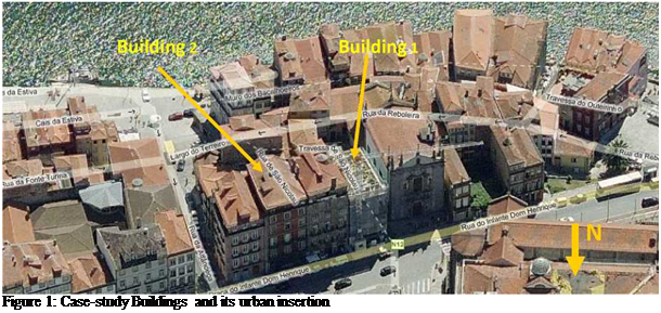 Подпись: Figure 1: Case-study Buildings and its urban insertion 