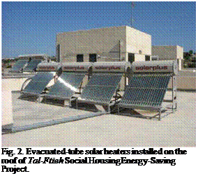 Подпись: Fig. 2. Evacuated-tube solar heaters installed on the roof of Tal-Ftieh Social Housing Energy-Saving Project. 