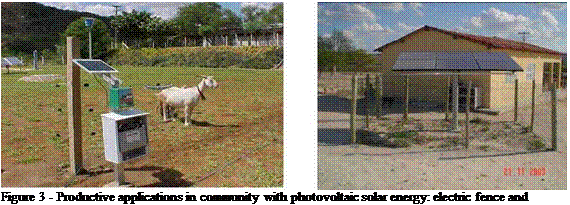 Подпись: Figure 3 - Productive applications in community with photovoltaic solar energy: electric fence and school. 